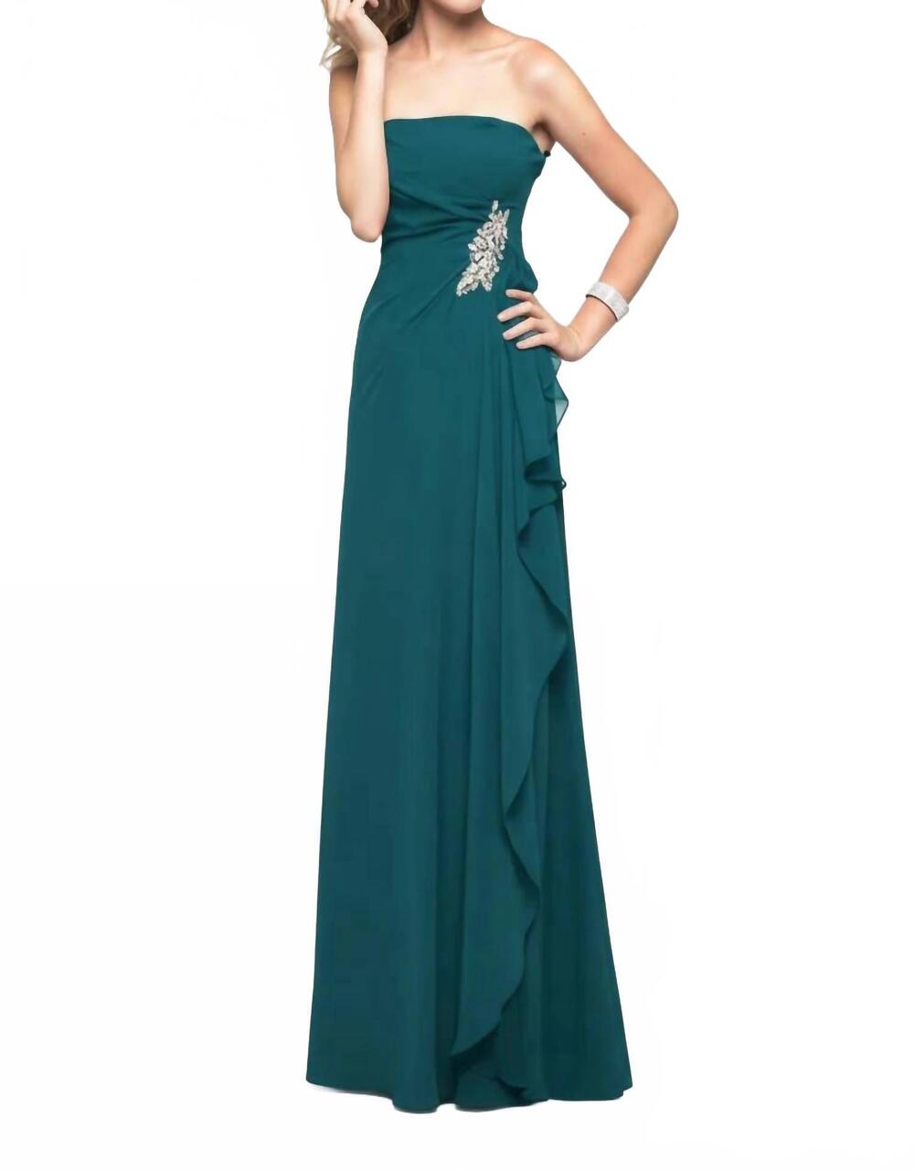 NEW LAST DRESS elegant ruffle detail with embellished waist prom dress in teal